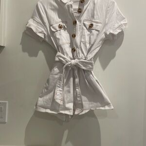 Charlie Holiday Cream Button-Up Romper